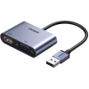 Адаптер відео UGREEN CM449 USB 3.0 to HDMI + VGA 2-в-1 для двох моніторів, 0.15 м, Gray